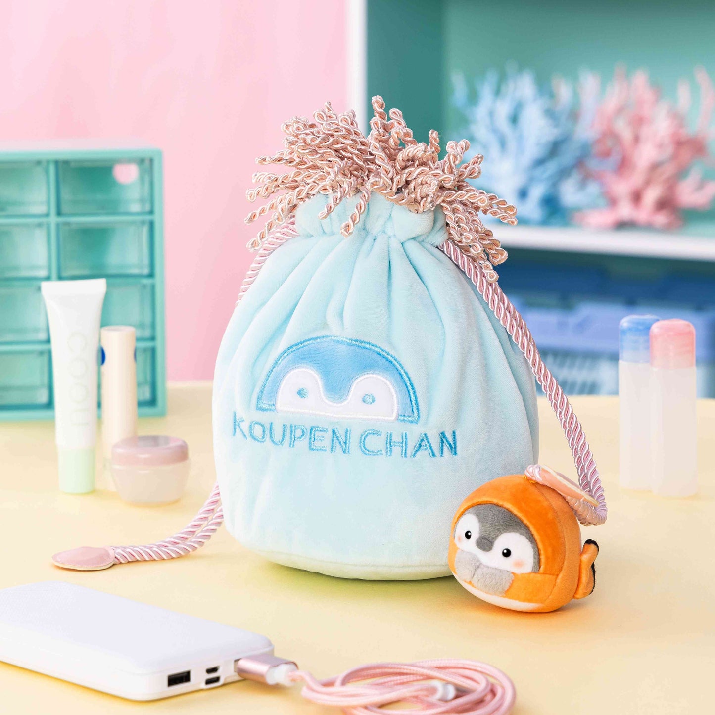 Koupen-chan Anemone Drawstring Pouch with Mascot Plush