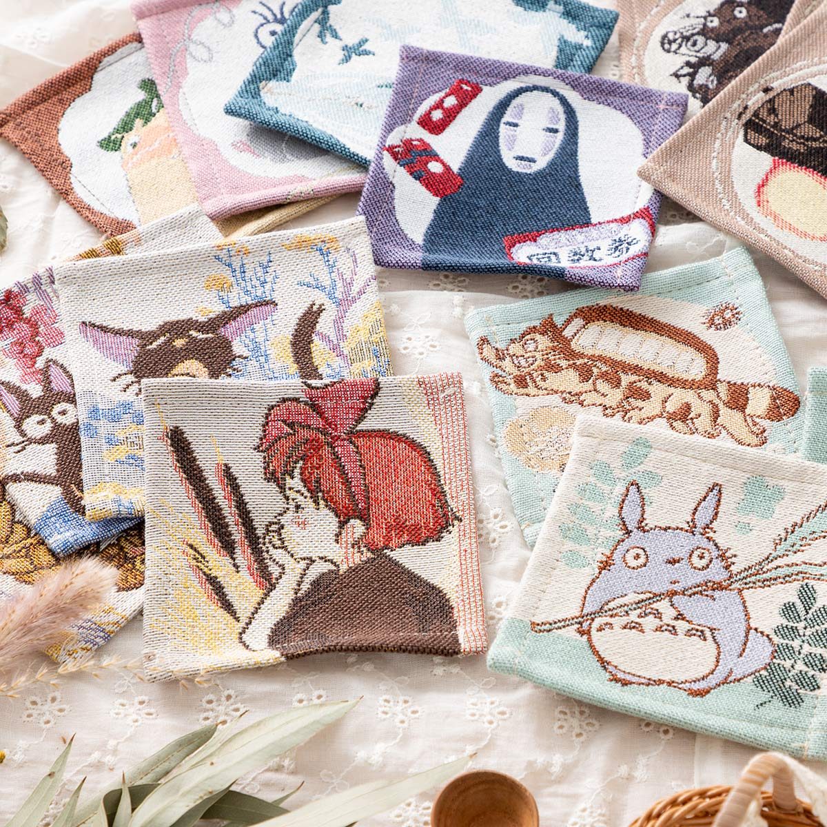 Studio Ghibli My Neighbor Totoro Gobelin Woven Coasters 4-Piece Botanical Garden