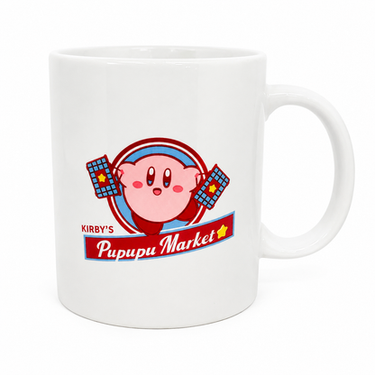 Kirby’s Pupupu Market Ceramic Mug – Cute Kirby Coffee Cup with Red Interior - Yorozuya Store