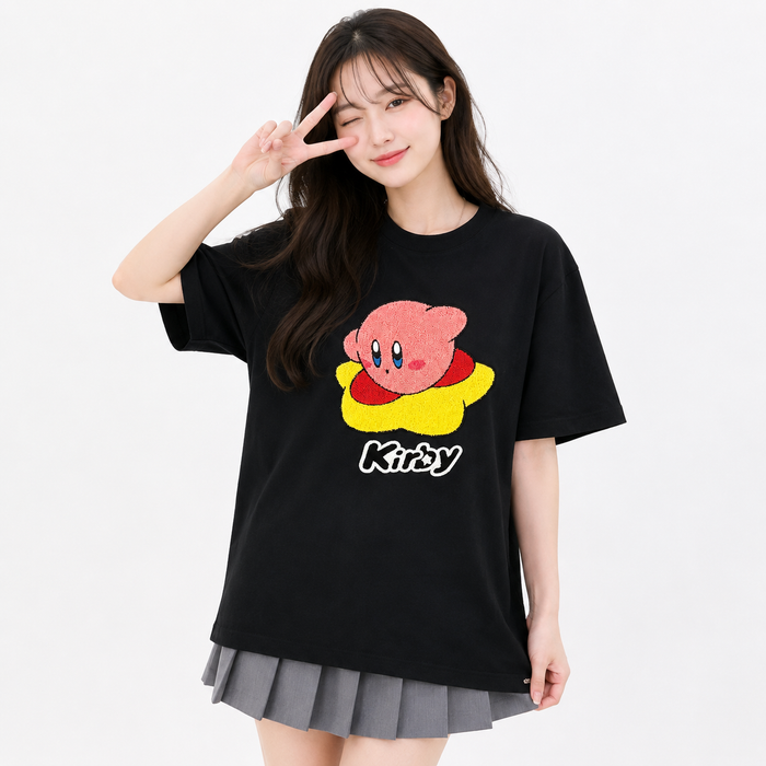 Kirby Embroidered Oversized T-Shirt – Cute Nintendo Character Tee - Yorozuya Store