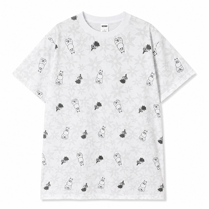 Moomin Character Oversized T-Shirt – Unisex Flocked Print Cotton Tee - Yorozuya Store
