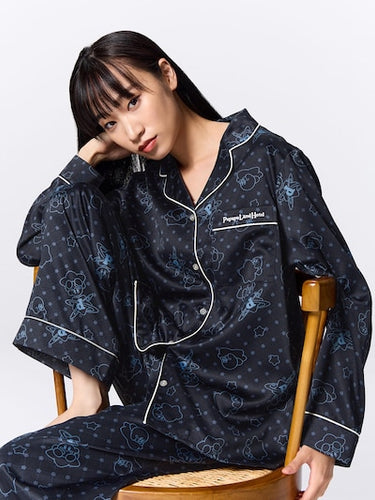 Kirby Satin Pajamas Navy (Long Sleeves & Long Pants)(M~XL)